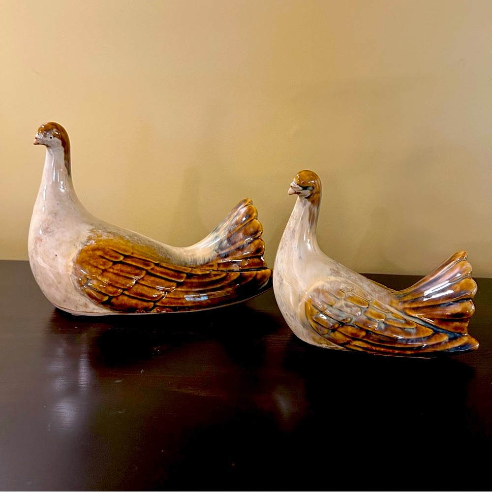 Ceramic Birds Doves Pigeons Figurines Statues Set of 2